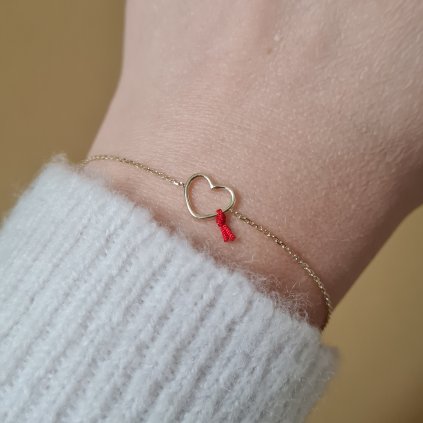 Náramek se srdíčkem, uzlík štěstí- poslední příležitost, žluté zlato