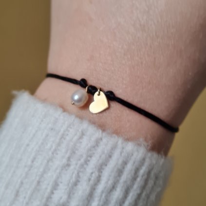Náramek se srdíčkem a perlou- poslední příležitost, žluté zlato