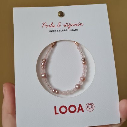 Náramek Perla & růženín LIMITKA- poslední příležitost, stříbro