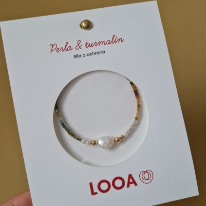 Náramek Perla & turmalín LIMITKA- poslední příležitost, pozlacené stříbro