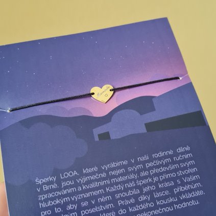 Srdíčko nápis Maminka, náramek- poslední příležitost, stříbro pozlacené žlutým zlatem