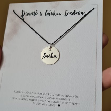 Ručně psané slovo Láska, přívěsek- poslední příležitost, stříbro