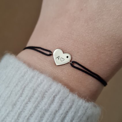 Srdíčko s černým diamantem, náramek- poslední příležitost, bílé zlato