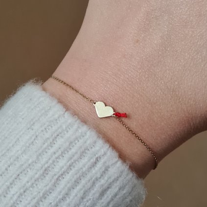 Náramek se srdíčkem, uzlík štěstí- poslední příležitost, žluté zlato