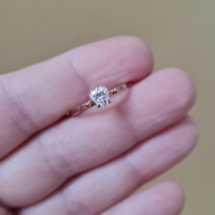 Prsten se zirkonem srdíčko 54- poslední příležitost, růžové zlato