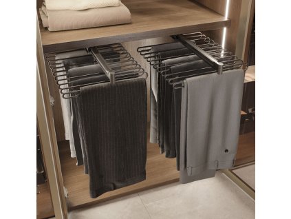 Výsuvný organizér na kalhoty – 11 tyčí, plno výsuv, barva titan, pro vestavěné skříně