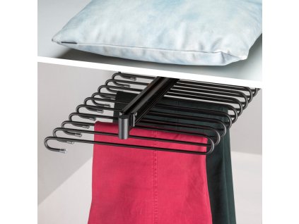 Výsuvný věšák na kalhoty, 11 tyčí, plnovýsuv, černá