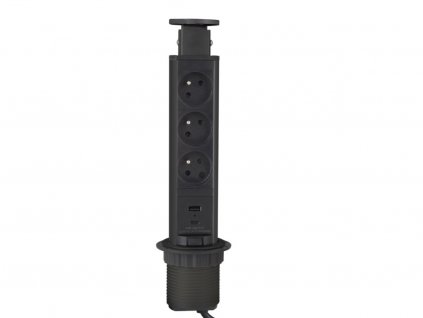 31674 5 vysuvny zasuvkovy sloupek 3x 230v a 2x usb nabijecka cerny