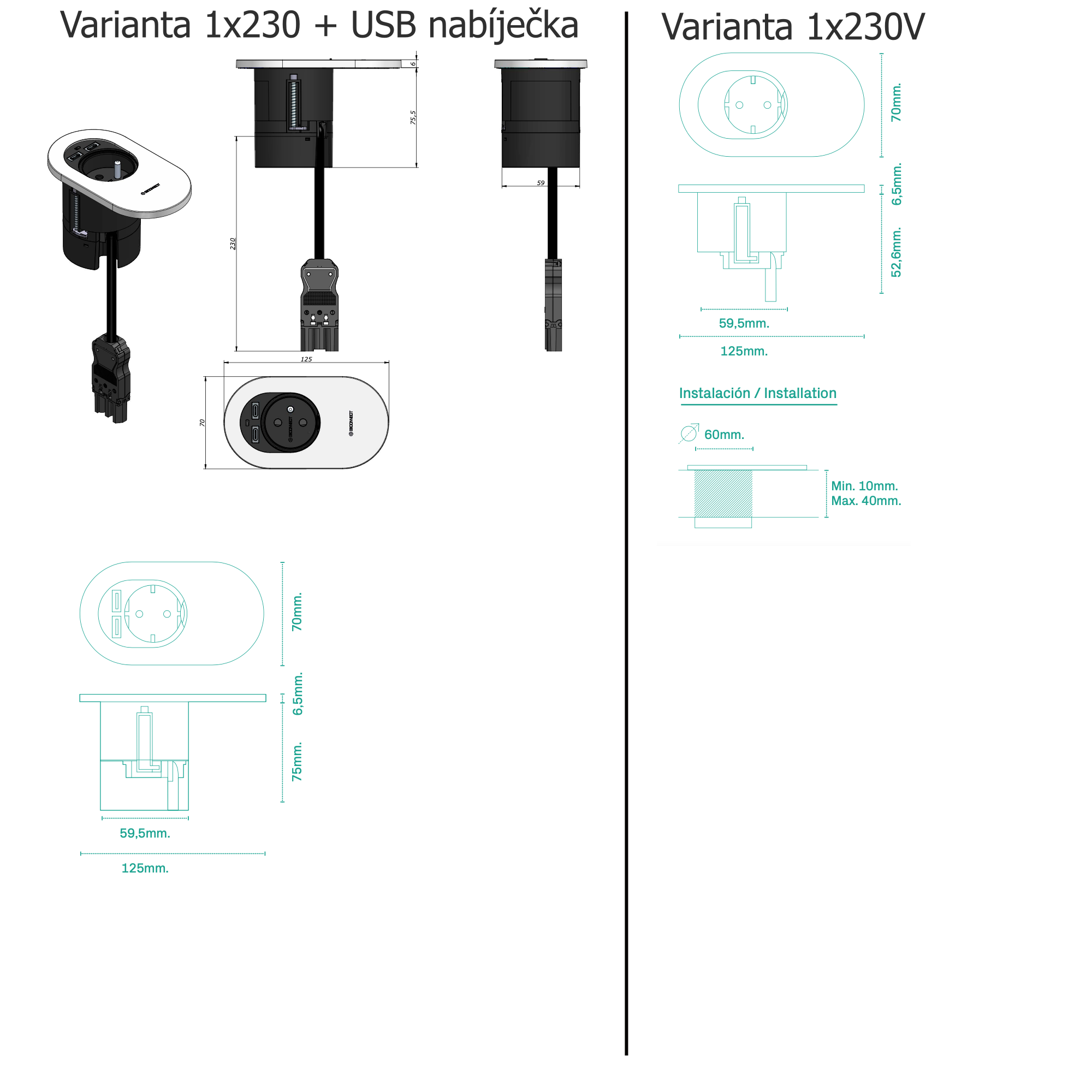 Levně IBConnect Elektro zásuvka Orbit matná bílá - různé konfigurace Konfigurace elektrozásuvky: 1x230V + USB nab. C (60W)