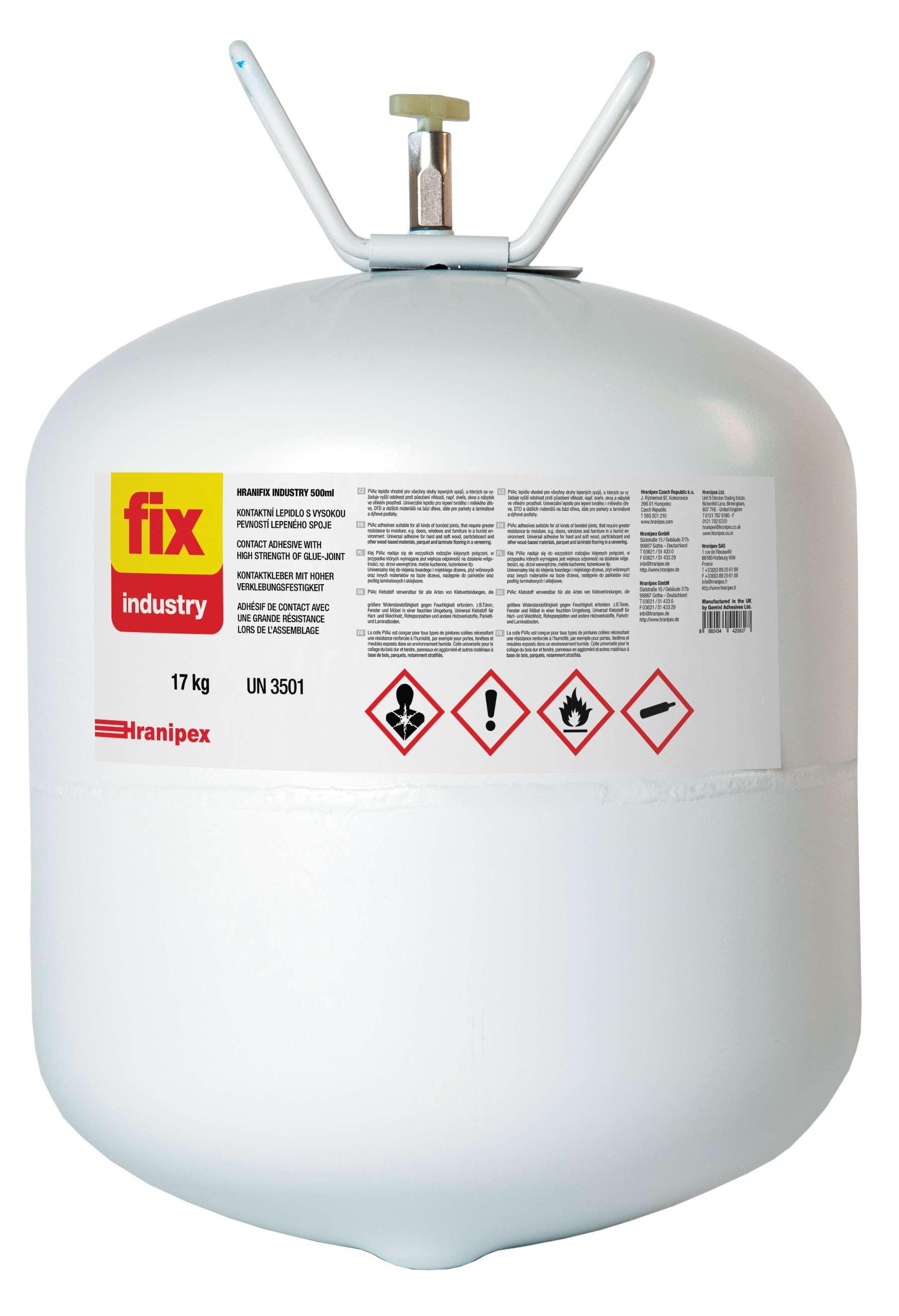 Levně Kontaktní lepidlo Hranipex Hranifix Premium - tlaková láhev 17 Kg