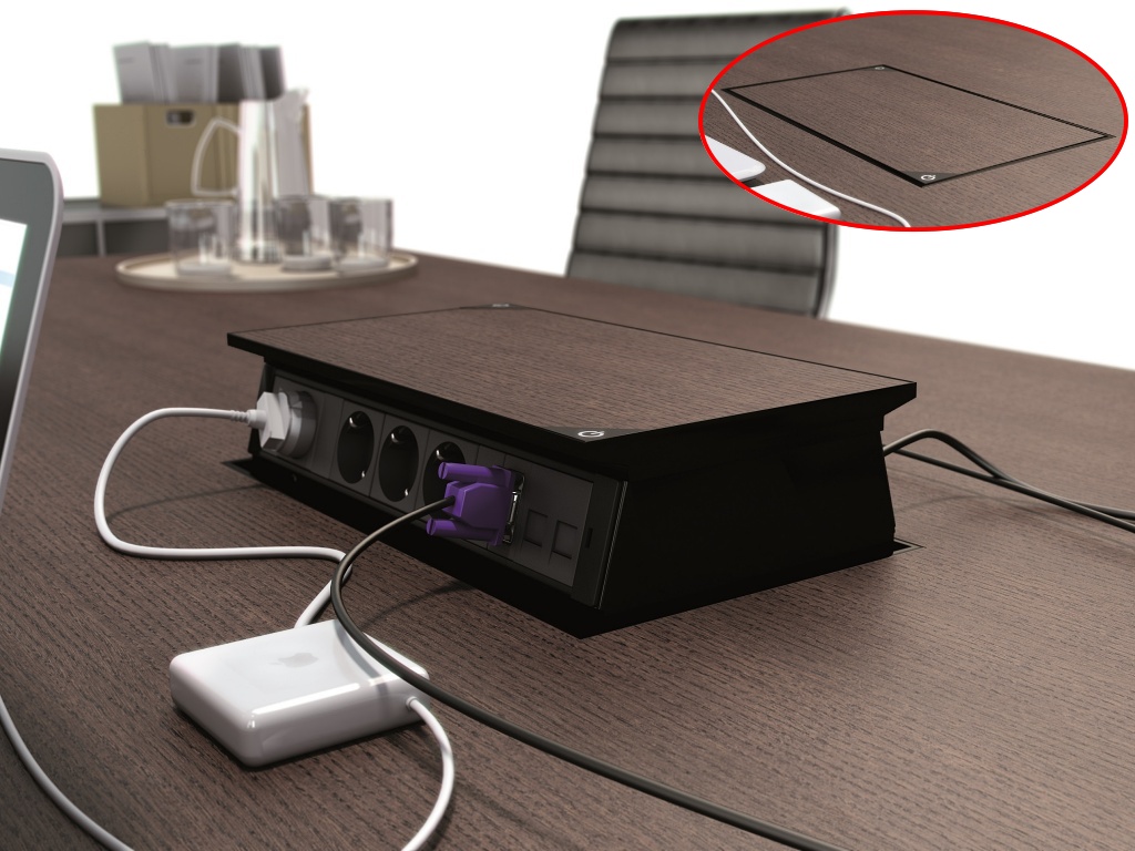 IBConnect Elektrický výsuvná zásuvka MEETING - různé konfigurace Konfigurace elektrozásuvky: 6x230V + 8xRJ45 + 2xHDMI