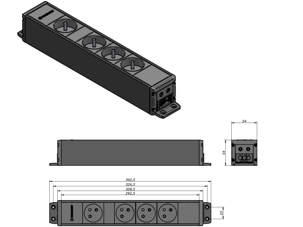 IBConnect Zásuvka CUBO černá - různé konfigurace Konfigurace elektrozásuvky: 4x230V + USB nab. A+C + Modul