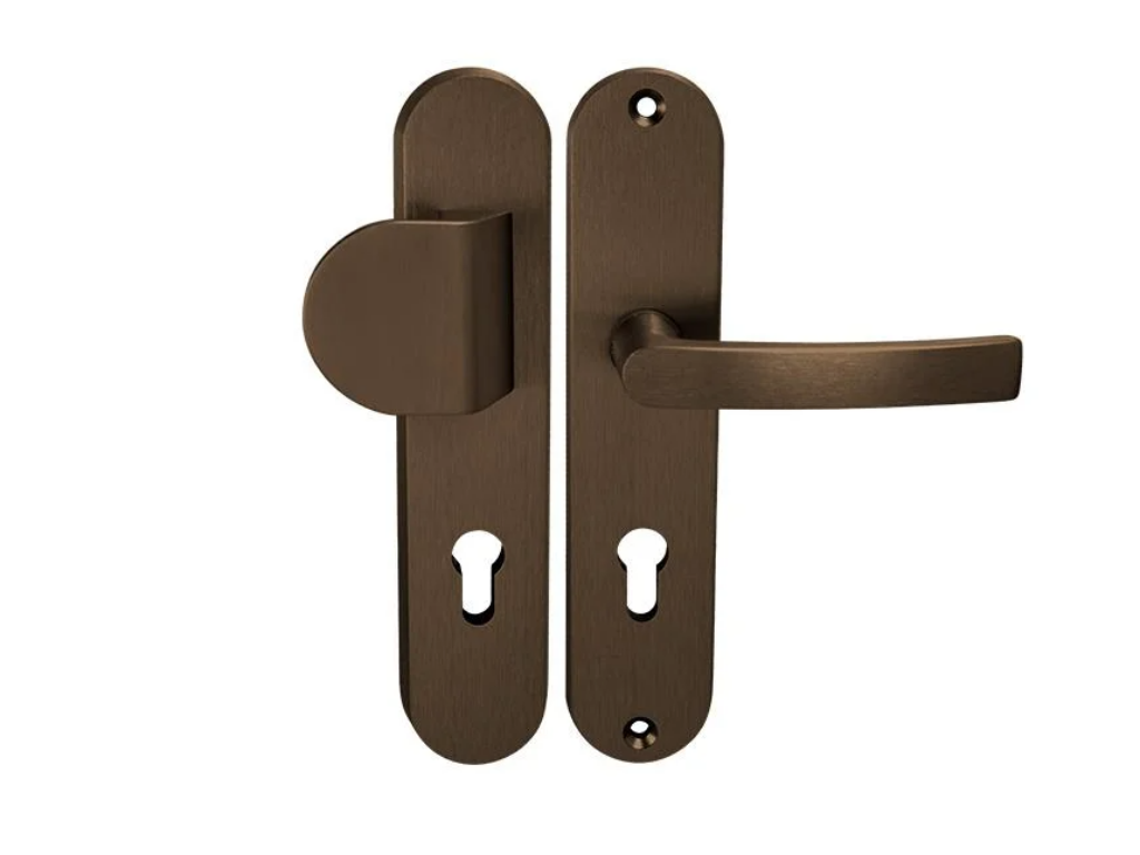 Levně In-Design Bezpečnostní klika Beta 2 oválný štít rozteč 92 mm bronz Provedení štítu: Madlo/klika
