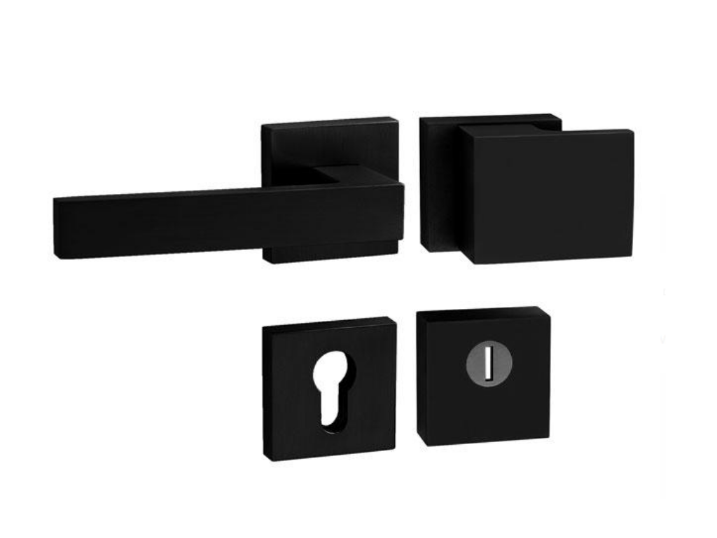 Levně In-Design Bezpečnostní klika Cubo/Square hranatá rozeta černá matná Provedení kliky: Madlo/klika - levá