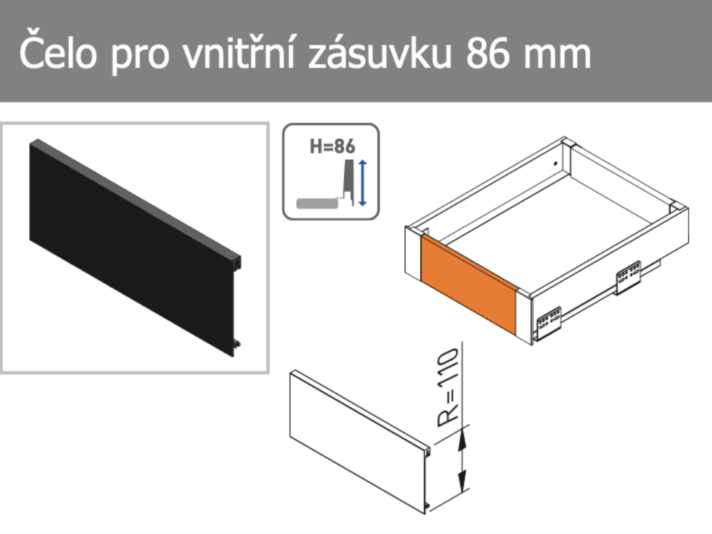 Levně In-Design Čelo pro vnitřní zásuvku AXIS PRO 1200 mm ke zkrácení - bílé Výška zásuvky [mm]: 86