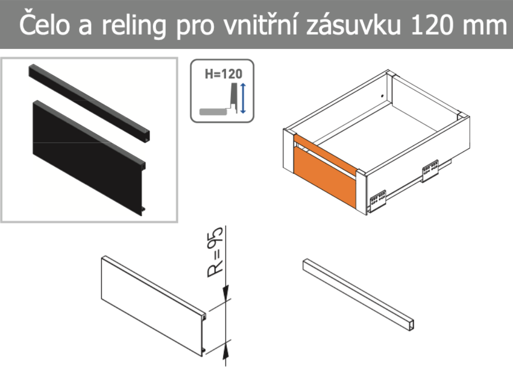 Levně In-Design Čelo pro vnitřní zásuvku AXIS PRO 1200 mm ke zkrácení - bílé Výška zásuvky [mm]: 120