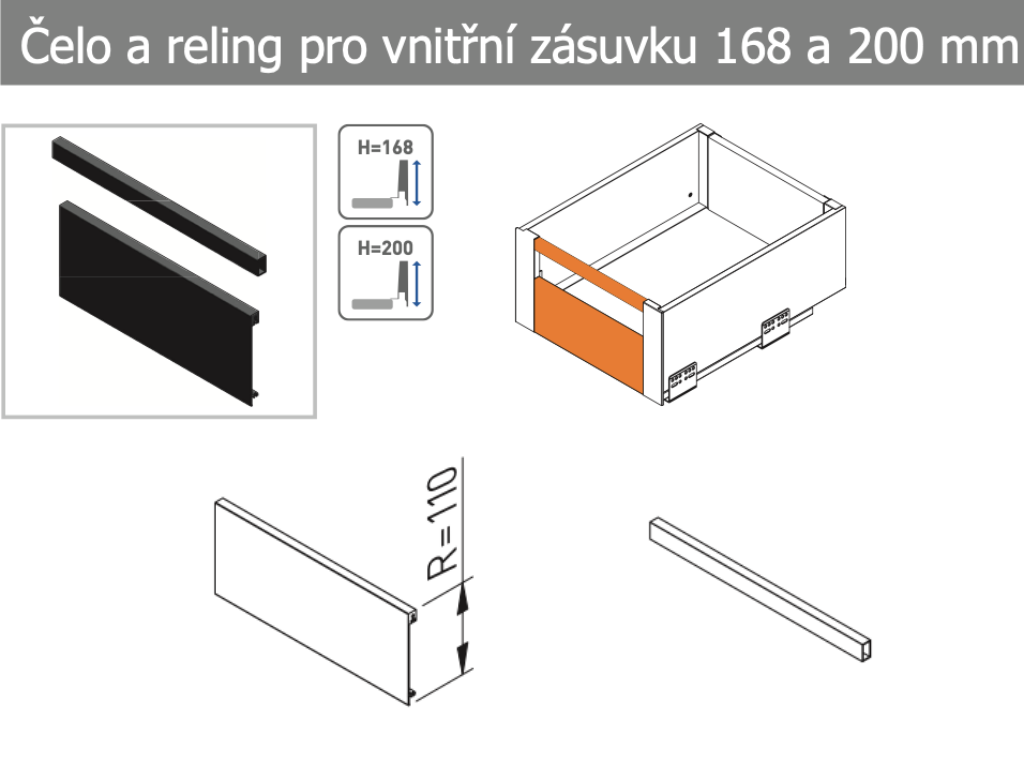 Levně In-Design Čelo pro vnitřní zásuvku AXIS PRO 1200 mm ke zkrácení - bílé Výška zásuvky [mm]: 168