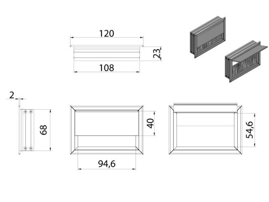 Levně In-Design Průchodka kabelů RECTA do stolu hranatá šířka 80 mm - různé délky bílá Délka průchodky (mm): 120