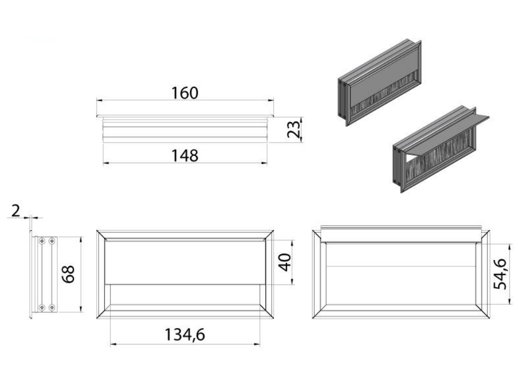 Levně In-Design Průchodka kabelů RECTA do stolu hranatá šířka 80 mm - různé délky bílá Délka průchodky (mm): 160