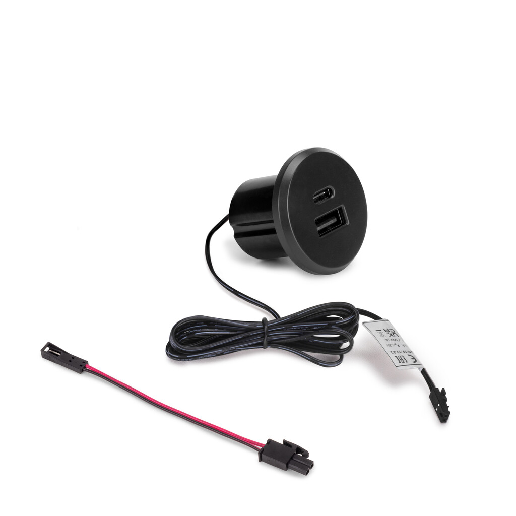 Emuca S.R.L. Nábytková zásuvka PLUGY mini USB A+C černá
