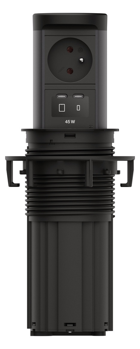 BACHMANN ELEVATOR 2 – výsuvná elektro zásuvka, 1x230V + USB C/C 45W černá