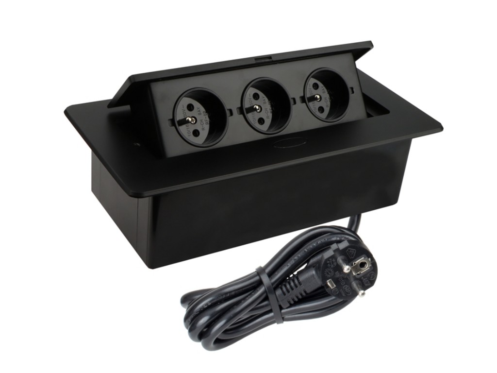 Levně IN-LIGHT Výklopná zásuvka BOX 3x 230V s 3m kabelem - černá
