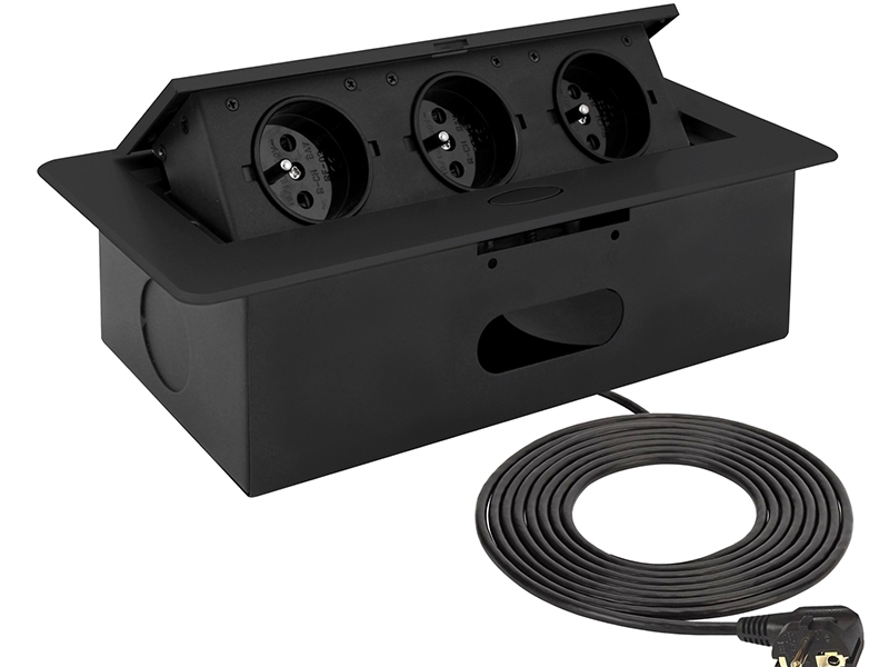 Design Light Výklopná zásuvka BOX 3x 230V s 3m kabelem - černá