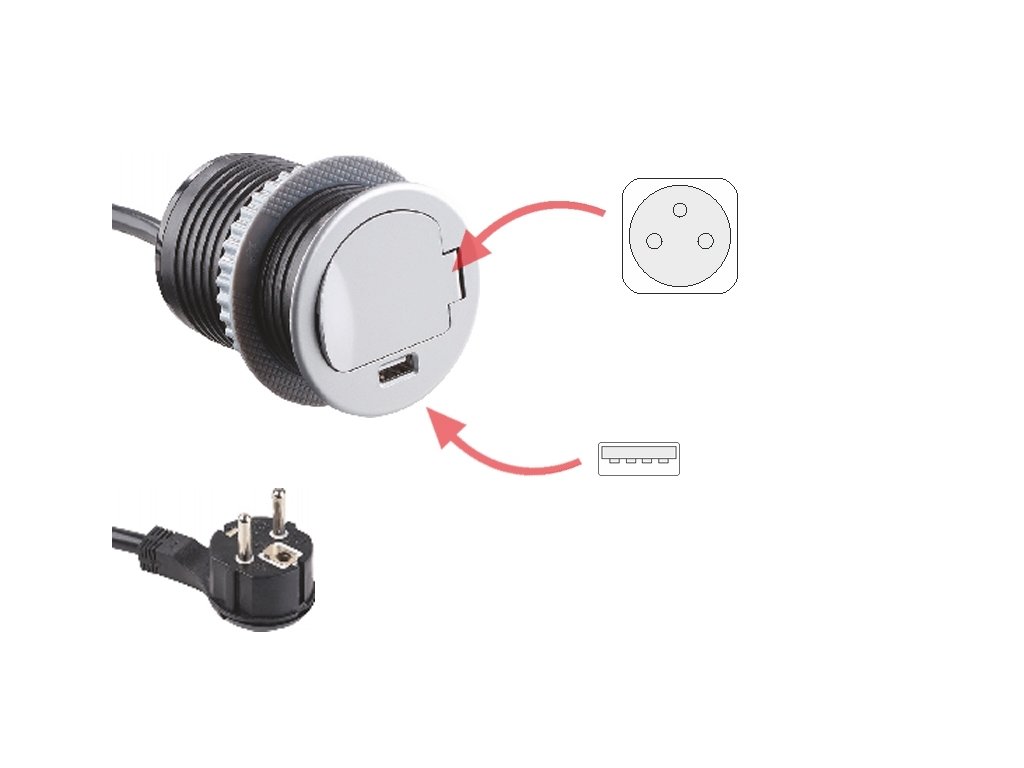 Levně IN-LIGHT Vestavná zásuvka SINGLE 1x 230V a 1x USB nabíječka šedá