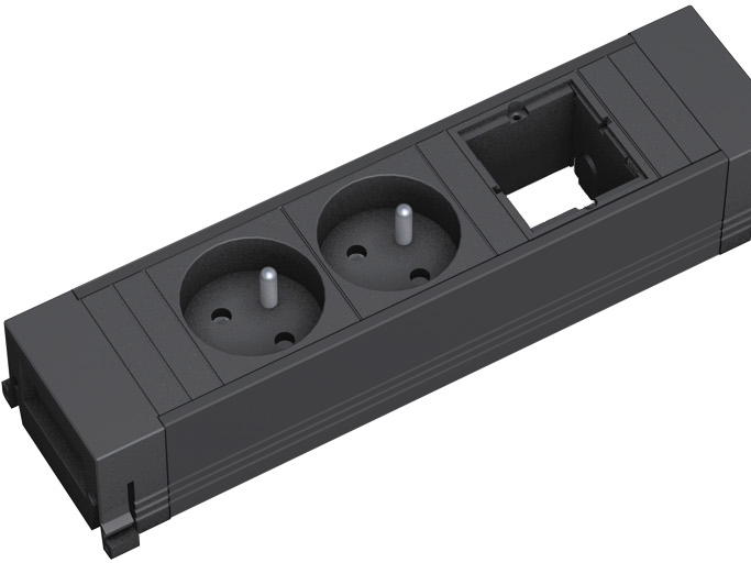 Levně BACHMANN Zásuvková jednotka POWER FRAME 1x uživ. modul, 2x 230V profil plast černý 916.062