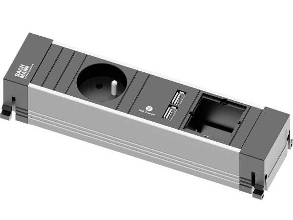 Levně BACHMANN Zásuvková jednotka POWER FRAME 1x uživ. modul, 1x 230V, 2x USB nabíječka profil hliník 916.0042