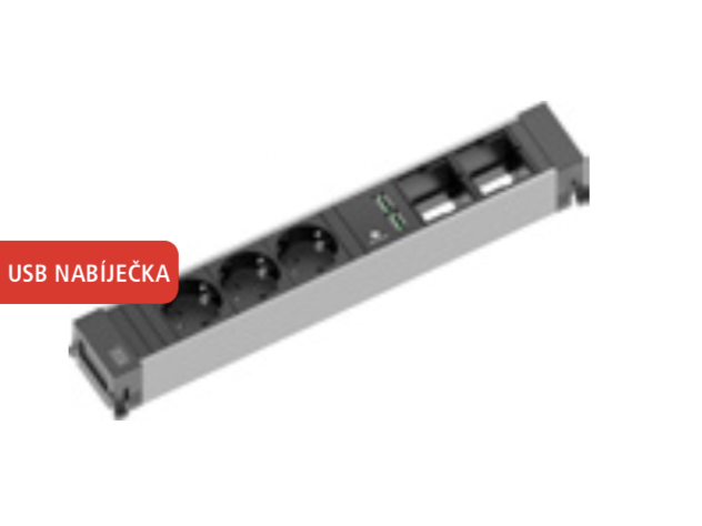 BACHMANN Zásuvková jednotka POWER FRAME 2x uživ. modul, 3x 230V, 2x USB nabíječka profil hliník 916.0945