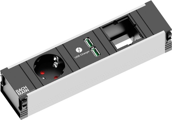 BACHMANN Zásuvková jednotka CONI krátká 1x uživ. modul, 1x 230V, 2x USB nabíječka 912.0171