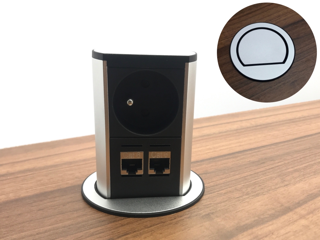 Levně Elektro zásuvka Bachmann Elevator OFFICE 2x RJ45 CAT6, 1x 230V - hliník 928.008 Délka napájecího kabelu: 1,5m