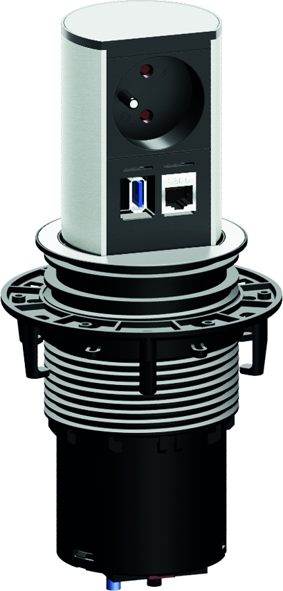 Levně Elektro zásuvka Bachmann Elevator OFFICE 1x RJ45 CAT6, 1x USB, 1x 230V - hliník 928.009 Délka napájecího kabelu: bez kabelu