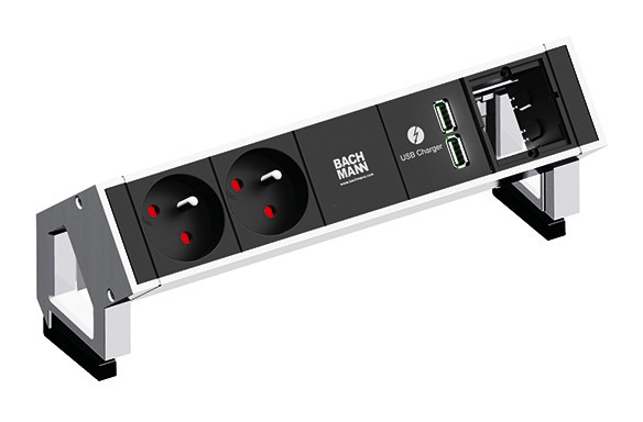 Elektro zásuvka Bachmann Desk 2 2x 230V 2x USB nabíječka 1x uživ. modul nerez 902.432