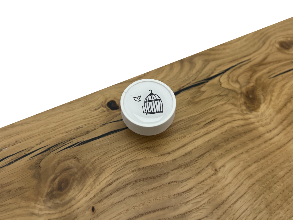 Levně In-Design Nábytková knopka Nero bílá, motiv ptáček V38