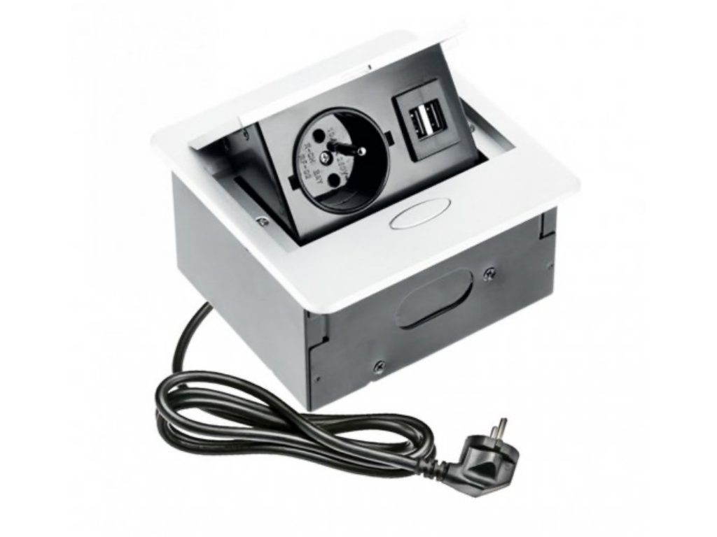 IN-LIGHT Výklopná zásuvka BOX MINI 1x 230V a 2x USB nabíječka bílá