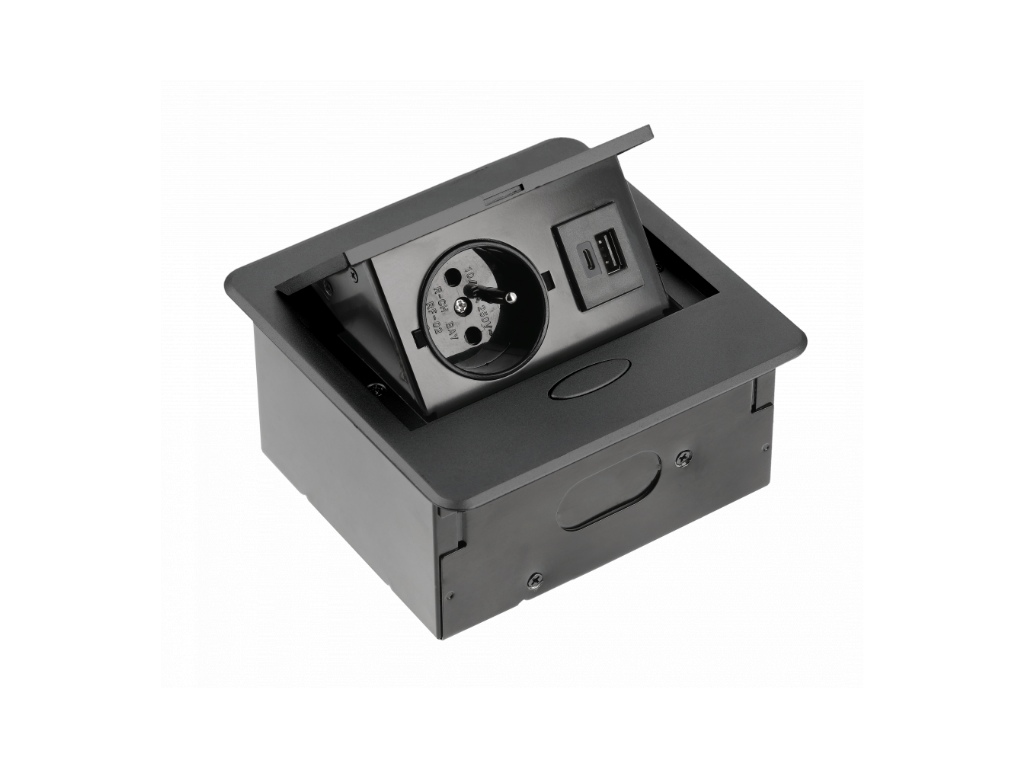 Levně IN-LIGHT Výklopná zásuvka BOX MINI 1x 230V a USB nabíječka A+C - černá