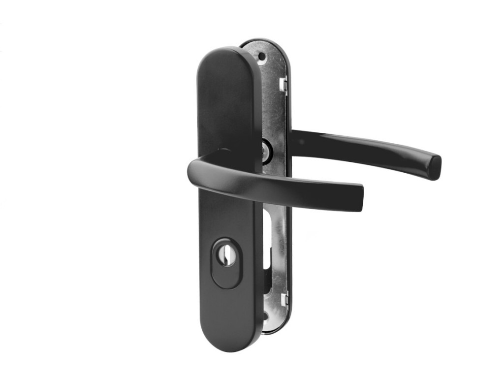 Levně AC-T SERVIS Bezpečnostní klika VIKING PLUS černá - oválné štítové kování 72 mm Provedení štítu: Koule/klika - levá