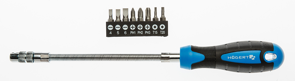 Šroubovák s flexibilní špičkou a sadou bitů HOGERT HT1S090