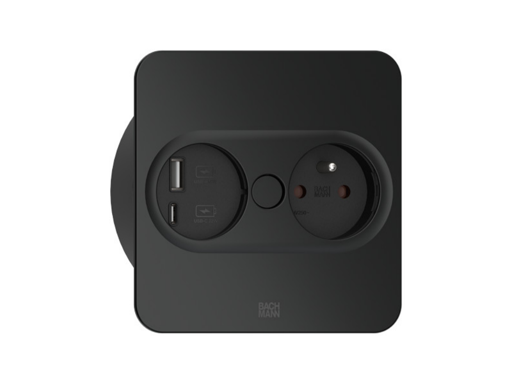 Levně Zásuvka Bachmann Twist 2 - 946.107 s USB A+C nab. černá matná hranatá