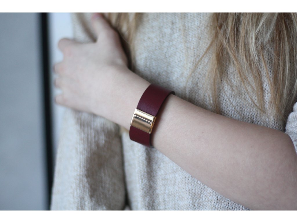 Kožený náramok 2cm basic-bordová