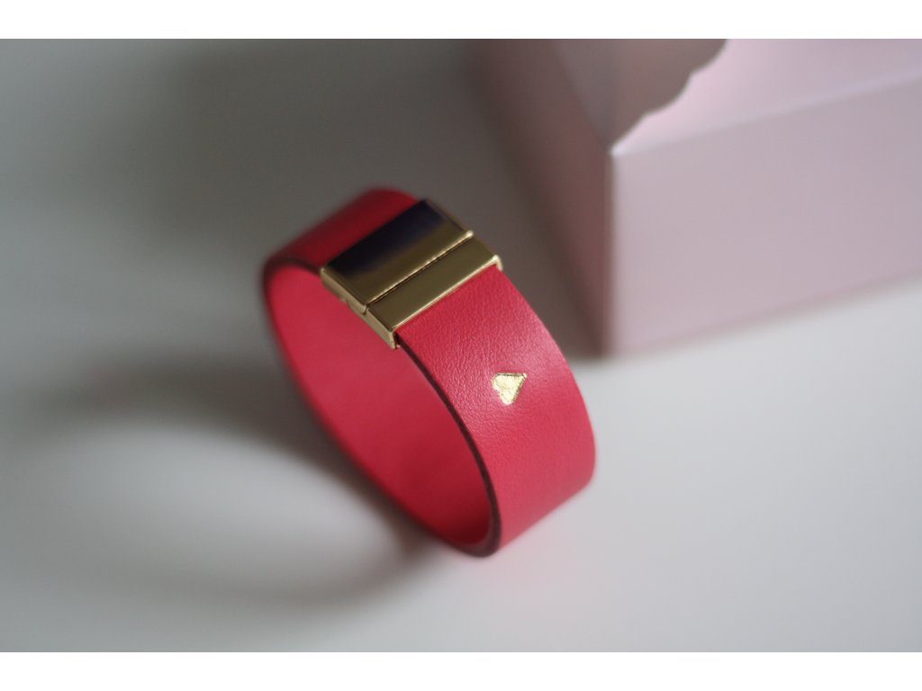 Kožený náramok 2cm LÁSKA- hot pink