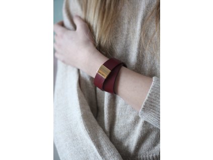 Kožený náramok 2cm zavinovací-bordová