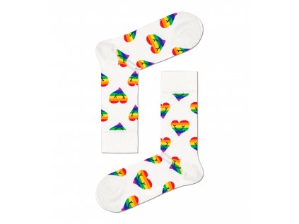 Happy Socks vesele ponozky vzor duhove srdce unisex slozeni bavlna polyamid elastan barva bila