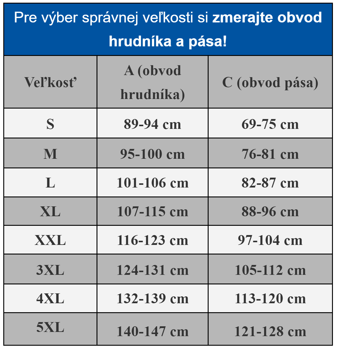velkostná tabulka, pánske sťahovacie tielko, zoštihlujuce pánske tielko