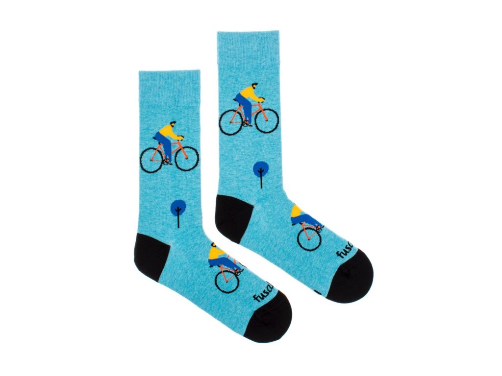 Veselé ponožky Fusakle  vzor Cyklista v meste farba modrá zloženie bavlna polyamid elastan
