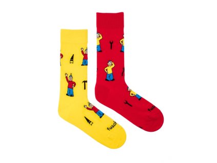 Veselé ponožky Fusakle vzor Pat a Mat zloženie bavlna poylamid elastan farba žltá a červená