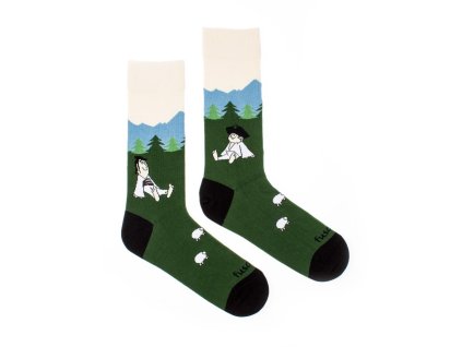 Veselé ponožky Fusakle vzor Maťko a Kubko farba zelená zloženie bavlna polyamid elastan