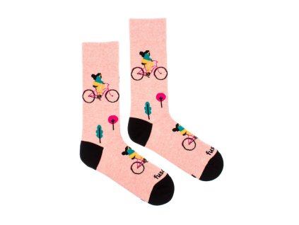 Veselé ponožky Fusakle  vzor Cyklistika v meste farba ružová zloženie bavlna polyamid elastan
